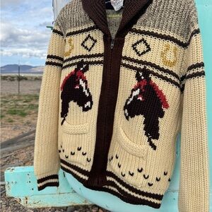 Vintage 50s/60s Cowichan Caldwell Horse Sweater Small